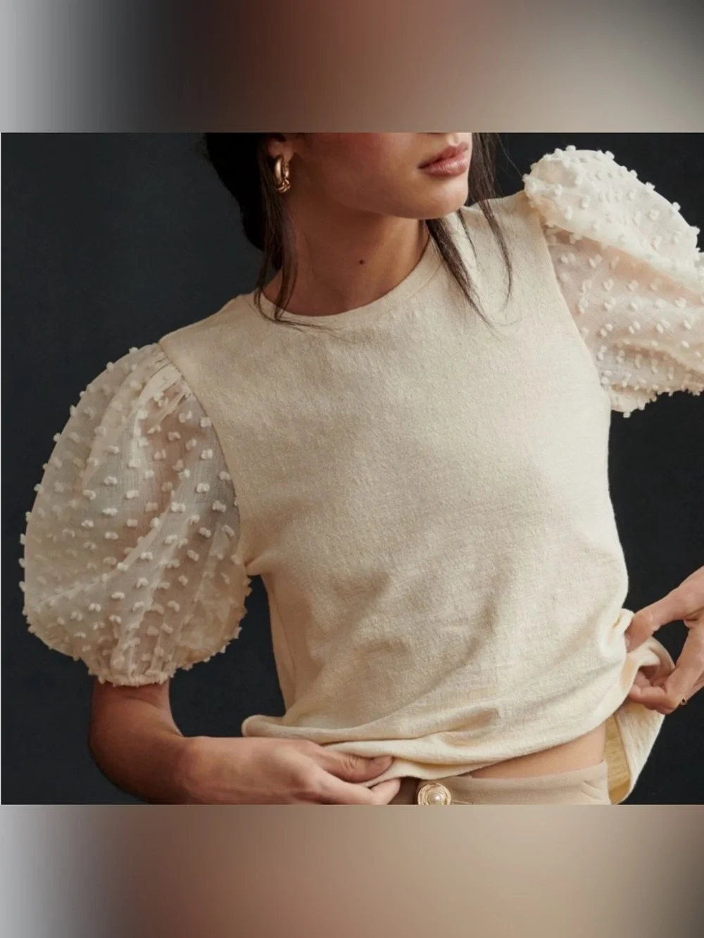 NWT Anthropologie Maeve Cream Puff-Sleeve Top Sz Medium